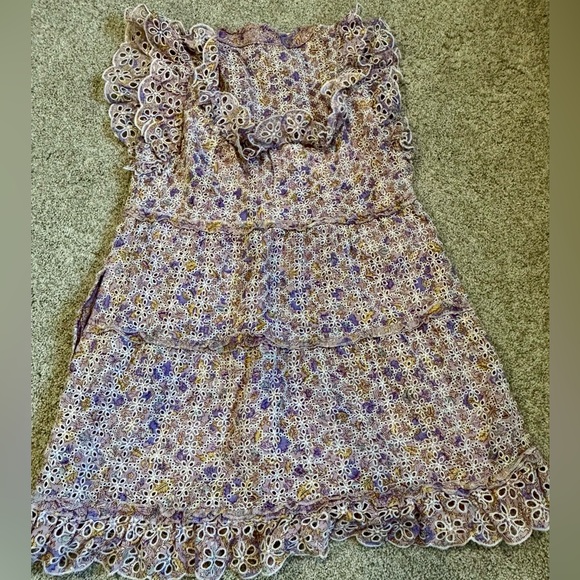 House Of Harlow Eyelet Ruffle Mini Dress Small Lavender Floral - Picture 5 of 5